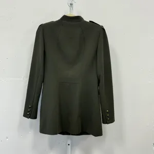 White House Black Market Olive Green Longline Military‎ Jacket Gold Buttons XS thumbnail 2