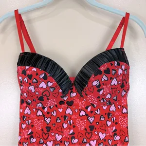 Inteco Intimates Red Pink Black Heart Love Babydoll Nightie Chemise Dress M thumbnail 2