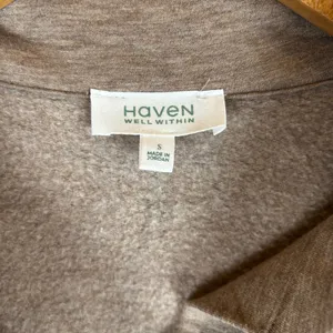 Haven Well Within Brown Johnny Collar V-Neck Pullover Sweatshirt Pockets Small thumbnail 3