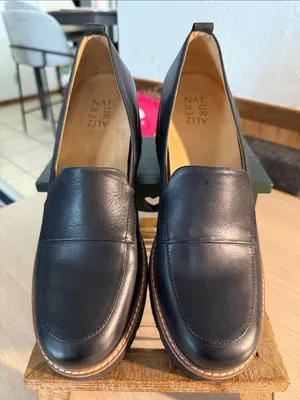 Naturalizer Black Leather Slip-On Loafers with Brown Trim thumbnail 1