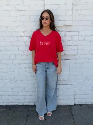 Vtg fresh produce 90s Red floral graphic tee Sz XL #retro #grandmacore #hippie -small stain on the front thumbnail 2