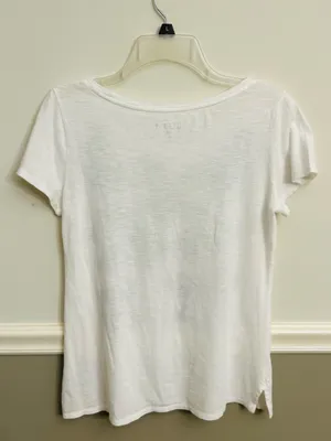 LOFT White Blue Floral Embroidered Scoop Neck Short Sleeve T-Shirt Size XS thumbnail 2
