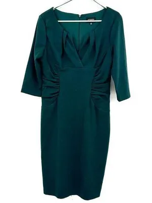 Adrianna Papell Sz 12 Dress Teal Ruched Ruffle Layers Short Sleeve Sheath Formal thumbnail 1