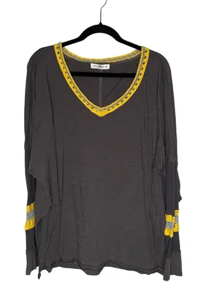 Natural Life Top Womens Medium Grey Excellent Crochet Trim V-Neck Long Sleeve thumbnail 1