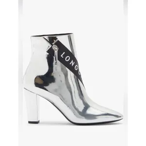 Longchamp Mirror Metallic Silver Logo Heeled Ankle Boot Designer 37 thumbnail 2
