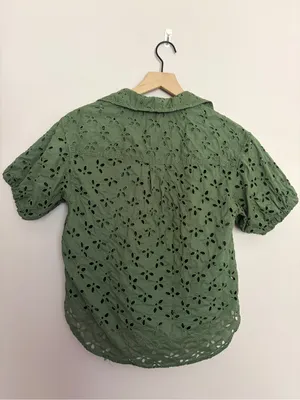 J. Crew Olive Green Spring Garden Eyelet Button-up Blouse thumbnail 6