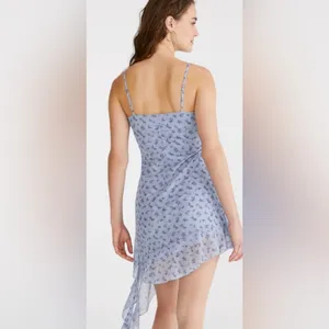 NWT Aeropostale Blue Floral Butterfly Tie Neck Asymmetrical Bodycon Dress thumbnail 3