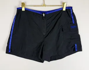 Vintage Y2K Mossimo‎ Black Blue Nylon Mid Rise Mini Shorts Zip Front Size Small thumbnail 1