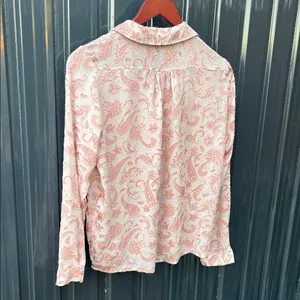 Zara Pink Sheer Paisley Embroidered Collared Button Up Blouse Boho Coast S Small thumbnail 8