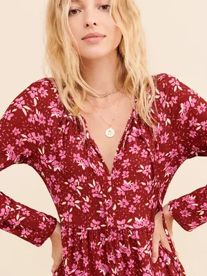 Free people Tiered Midi Dress in red multi size small thumbnail 2