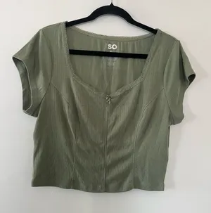 SO Sage Green Pointelle Lace trip Baby Tee Coquette XL Cottagecore thumbnail 1