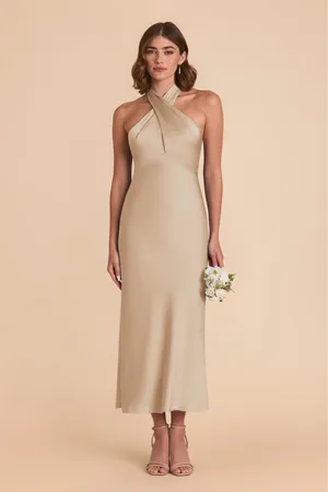Neutral Champagne Birdy Grey Monique Matte Satin Dress thumbnail 3