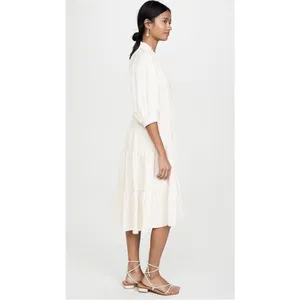 Amanda Uprichard Saffron Dress 3/4 Sleeve Ruffle Tiered Midi white xs‎ thumbnail 3