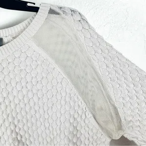 FRENCH CONNECTION Off White Wool Blend Mesh Sleeves Textured Sweater Small thumbnail 11