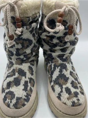 Skechers Womens Slip On Brown Mid-Calf Knit Cold Weather Boots Leopard 6 Animal thumbnail 6