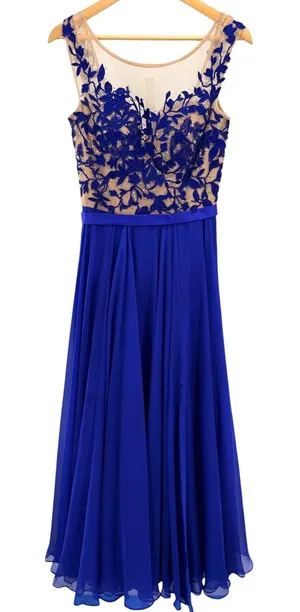Sherri Hill Royal Blue Floral Embroidered Illusion Gown Size 6 Prom Formal Dress thumbnail 1