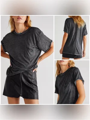 NWOT Free People We The Free Vella Tee - black - Small thumbnail 2
