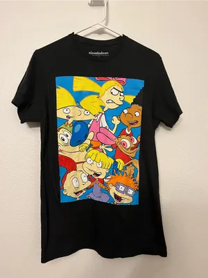 Vintage Nickelodeon Rugrats Hey Arnold Graphic Tee Black 90s Style Size S thumbnail 1