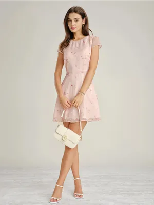 Rihoas Pink Cap Sleeve Jacquard Fit-and-Flare Mini Dress thumbnail 4