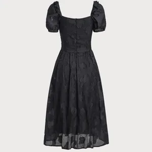 Rihoas Black Square Neck Puffed Sleeve Midi Dress thumbnail 7