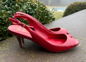Cole Haan Patent Leather red peep toe kitten heels thumbnail 5