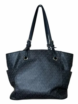 Michael Kors Jet Set EW Signature Tote Bag Black & Grey MK Logo Shoulder Purse thumbnail 2