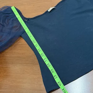 Free People Midnight Blue Knit Top with Sheer Sleeves thumbnail 6