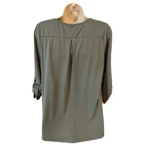 Women’s dressy casual sage green top quarter zip roll tab sleeves size small thumbnail 3