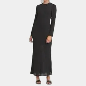 Y2K 90s Vintage Maxi Dress Long Sleeve Shift Column Minimalist Modesty Goth Vamp thumbnail 2