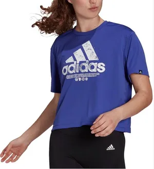 adidas Primeblue printed cropped t-shirt, royal blue, size XL thumbnail 1