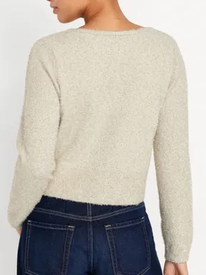 Old Navy NWT Cream Gold Textured Shine Crop Party Cardi Cardigan Sweater Small thumbnail 2