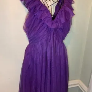 Anthropologie Maeve Ruffled Tulle Mini Dress deep Purple L thumbnail 2