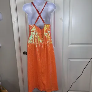 Song of Style x Revolve Women's Orange Sequin Halter Open Back Midi Dress Small thumbnail 2