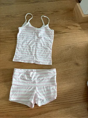 Frankie's Bikinis Striped Pink & White Women's Sleep Tank and Short Set thumbnail 2