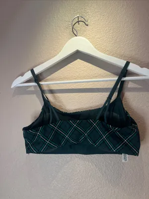 Victoria’s Secret PINK Women’s Strappy Tartan Plaid Green Sports Bra Medium thumbnail 6