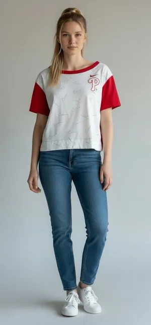 Nike MLB Philadelphia Phillies Line Up High Hip Fashion Logo Crop Top Medium thumbnail 1