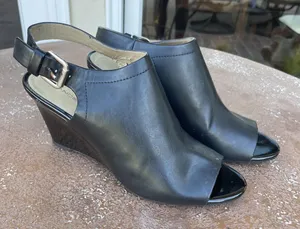Vintage 90s retro black block heel mule sandals sz 8 thumbnail 1