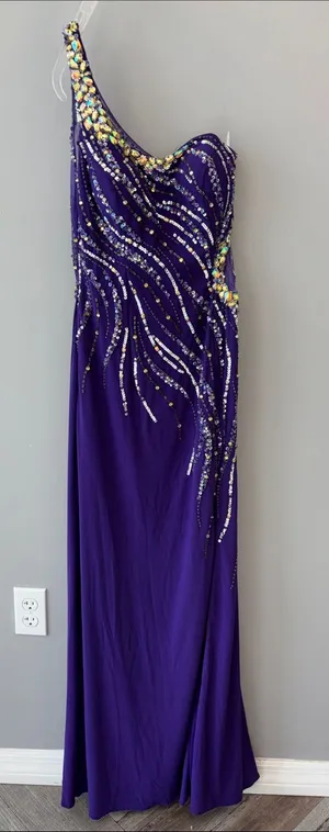 Flirt by Maggie Sottero Purple Beaded one shoulder formal gown thumbnail 1