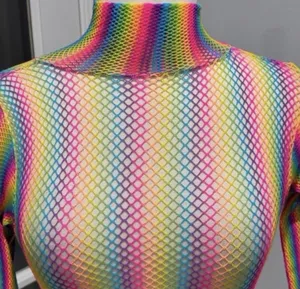Leg Avenue Rainbow Fishnet Long Sleeve Crop Top thumbnail 6
