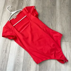 Free People Bodysuit square neck short sleeve womens Red small going out fitted thumbnail 1