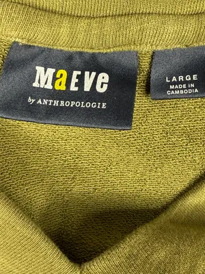 Maeve Anthropologie Olive Green Organic Cotton Raw Hem Crop Sweatshirt L thumbnail 5