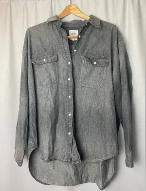 Aerie Dark Gray Minimalist Academia Button-Down Denim cotton school Shirt S/P thumbnail 1