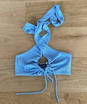 White Fox Boutique Runway Ready Halter Neck Open Back Top in Blue thumbnail 1