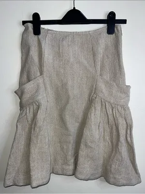 Free People Neutral Beige Textured linen and cotton A-Line Ruffle Skirt thumbnail 6