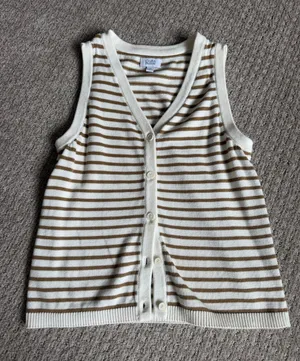 Cotton Striped Button-Front Knit Vest in Cream and Tan size M thumbnail 1