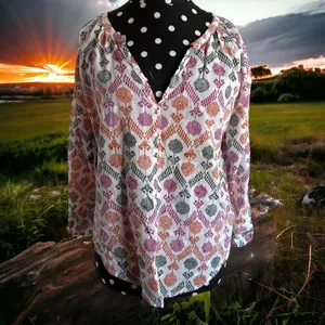 Roller Rabbit Womens Blouse Sz XS Orange Purple Green Boho‎ Hippie Shirt thumbnail 3