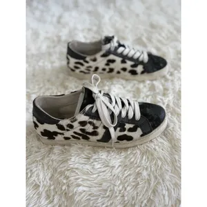 Animal‎ Print Sneakers, Black White Cow Hide Leather Upper, Fun Casual Shoes thumbnail 3