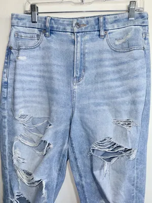 American Eagle Curvy Mom Jeans Light Wash Ripped High Rise 10 Short thumbnail 3