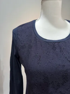 Navy Ann Taylor Mixed Media L/S Top Size S EUC thumbnail 3