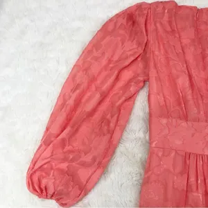 ALEX MARIE Long Sleeve Chiffon Dress‎ Size 2 Coral Wedding Guest Cocktail Party thumbnail 6